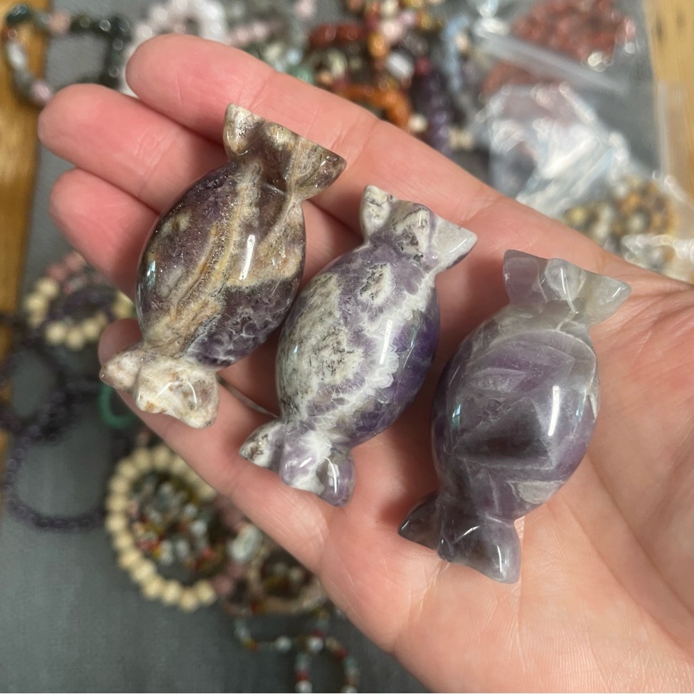 Polished Amethyst Candy Carvings set of 3